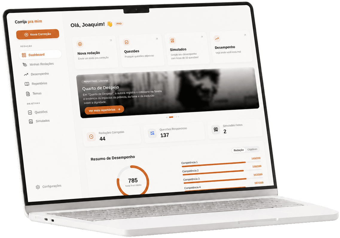 Dashboard de preparação para o ENEM exibido em um laptop